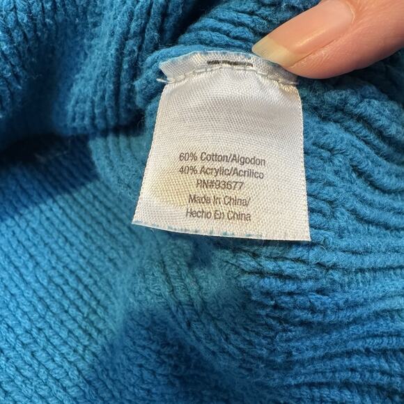St Johns Bay Size S Teal Blue Cable Knit Womens long Sleeve Sweater V-Neck - Picture 6 of 6